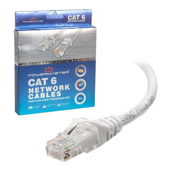 Powermaster CAT6 İnternet Kablosu Patch Kablo Uçları Takılı 3 Metre