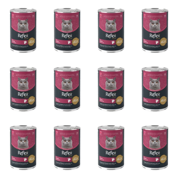 Reflex Plus Jöle İçinde Et Parçacıklı Kuzu Etli Yetişkin Kedi Konservesi 400 Gr (12 Adet)