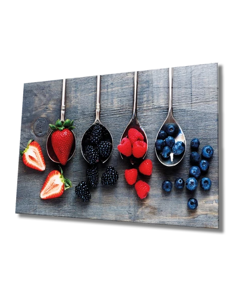 Kaşıklarda Meyveler Dekoratif ve Modern Cam Tablo Fruits on Spoon