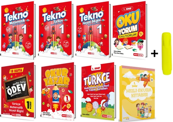 Kırmızı Beyaz Tekno 1.Sınıf 2.Dönem Tüm Dersler Hızlı Okumalı 8'li Set