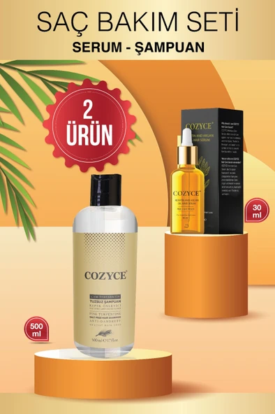 COZYCE ÇAM TEREBENTİN ŞAMPUAN 500ML+COZYCE SAÇ SERUMU 30ML ARGAN ÖZLÜ