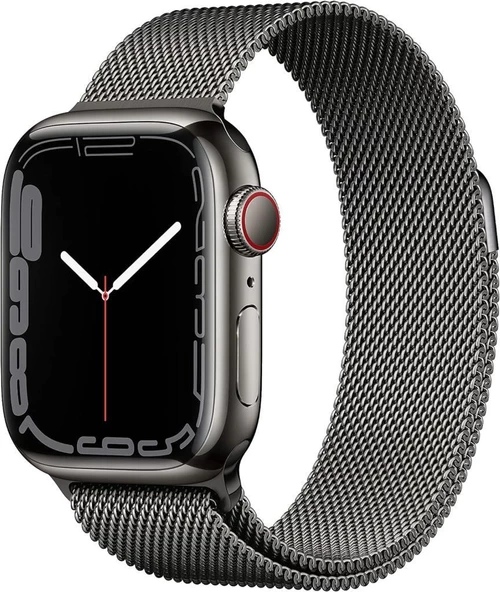 Apple Watch Series 7 GPS + Cellular 41mm Grafit Paslanmaz Çelik Kasa ve Milano Döngüsü Kordon Akıllı Saat(İthalatçı Garantili)