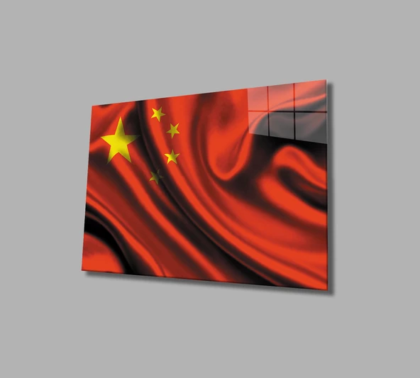 Çin Bayrağı Dekoratif ve Modern Cam Tablo  ,China Flag