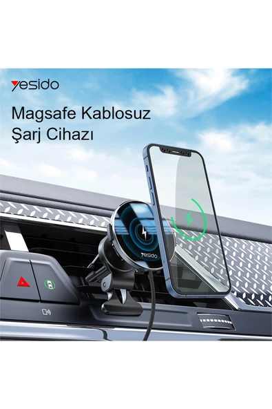 Yesido C131 Izgara Klipsli 15W Kablosuz Şarjlı Magsafe Araç Tutucu - 3