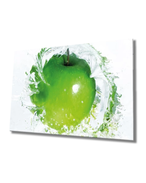 Yeşil Elma Dekoratif ve Modern Cam Tablo Green Apple