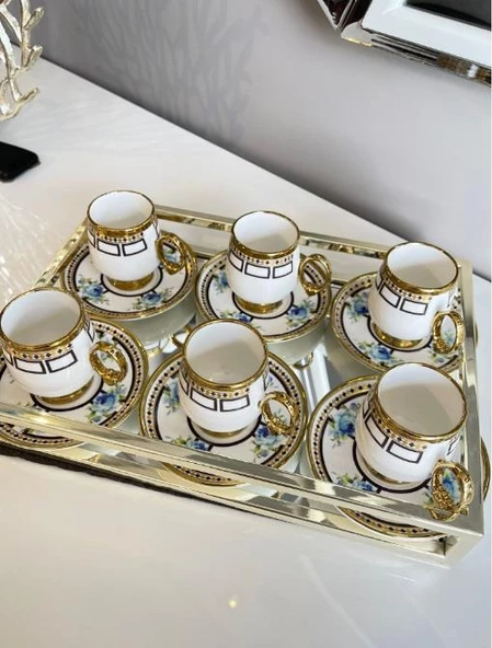 Royking Fleur 6lı Kahve Fincan Takımı MAVİ BKY 004 - 3