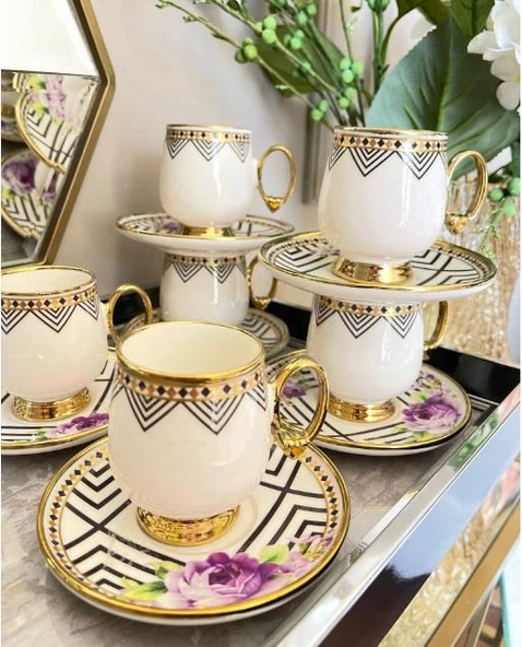 Royking Fleur 6lı Kahve Fincan Takımı MOR BKY 004 - 2