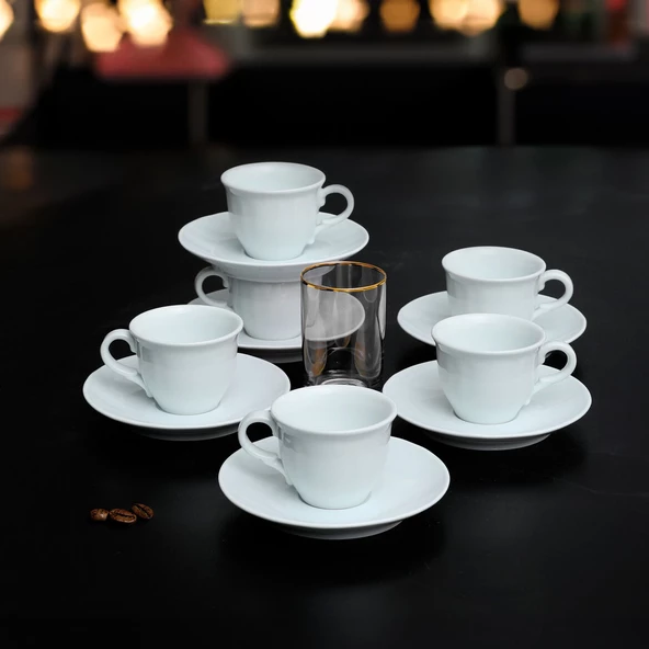 GÜRAL PORSELEN Venedik 12 Parça 6 Kişilik Kahve Fincan Takımı