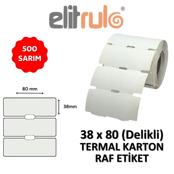 Elitrulo Termal Karton Raf Etiketi 38x80 DELİKLİ - 500 Adet