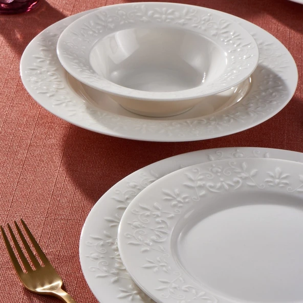 GÜRAL PORSELEN Dilruba 24 Parça 6 Kişilik Bone Yemek Takımı - Resim 3