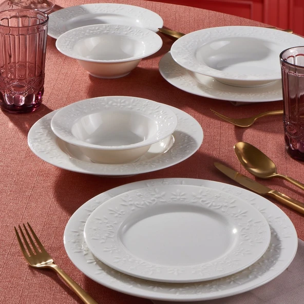 GÜRAL PORSELEN Dilruba 24 Parça 6 Kişilik Bone Yemek Takımı ürün görseli 1