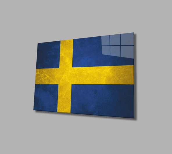 İsveç Bayrağı Dekoratif ve Modern Cam Tablo  Swedish Flag ürün görseli