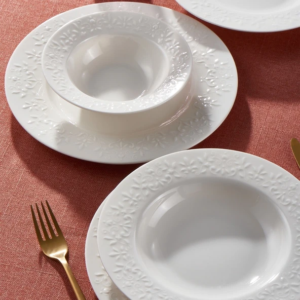 GÜRAL PORSELEN Dilruba 24 Parça 6 Kişilik Bone Yemek Takımı - Resim 2