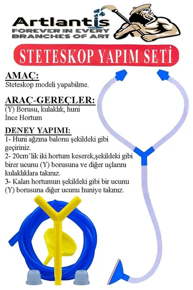 Steteskop Yapım Seti 1 Paket Basit Steteskop Modeli Steleskop Deney Seti Proje Tasarım Eğitici Okul Seti