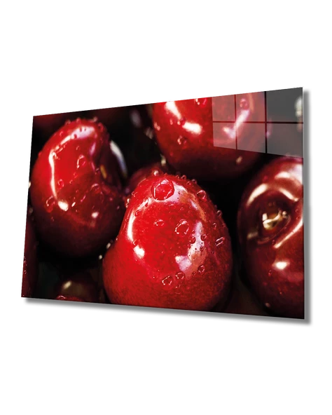 Kirazlar Dekoratif ve Modern Cam Tablo Cherries