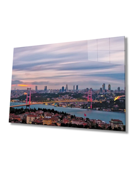 İstanbul Gün Batımı Boğaz Köprü Manzaralı  Dekoratif ve Modern Cam Tablo ürün görseli