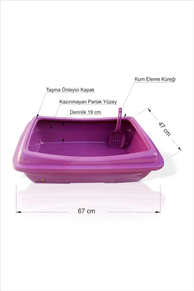 Taşırmayan Dev Büyük Derin Kocaman Bordo Kedi Köpek Evcil Hayvan Kürekli Kum Kabı Tuvaleti Wc Havuzu - 2