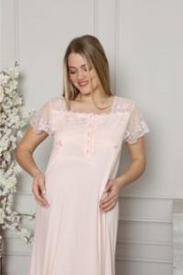 LİMİSSİ 1208 Pembe Hamile Lohusa Dantelli Gecelik - 3