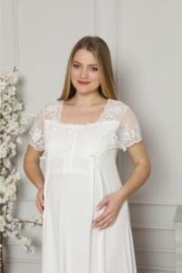 LİMİSSİ 1208 Ecru Hamile Lohusa Dantelli Gecelik - Resim 2