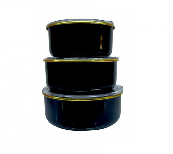 OMS Harem Emaye 3lü Saklama Kabı Siyah