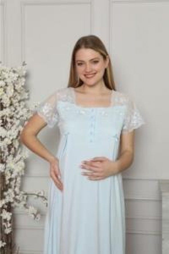 LİMİSSİ 2208 Mavi Hamile Lohusa Dantelli Pijama Tk - 2