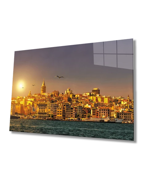 İstanbul Galata Manzarası Dekoratif ve Modern Cam Tablo