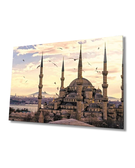 İstanbul Sultan Ahmet Camii ve Martılar Dekoratif ve Modern Cam Tablo ürün görseli