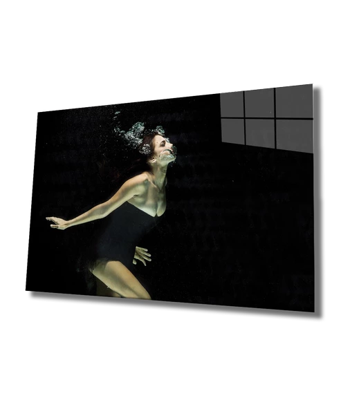Suda Kadın Dekoratif ve Modern Cam Tablo Under Water