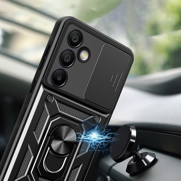 Samsung Galaxy S24 FE Kılıf Magnetik Standlı Kamera Korumalı Sürgülü Vega Kapak - Resim 3