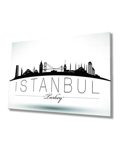 İstanbul Turkey Yazılı Siyah Beyaz Dekoratif ve Modern Cam Tablo