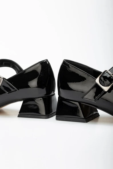 Siyah Rugan Günlük 4 cm Topuklu Bayan Ayakkabı - Resim 3