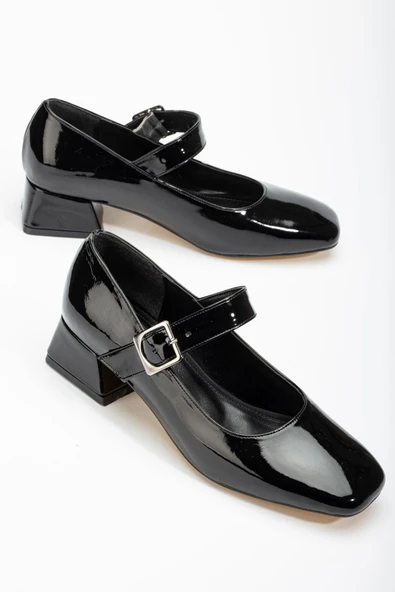 Siyah Rugan Günlük 4 cm Topuklu Bayan Ayakkabı - Resim 5