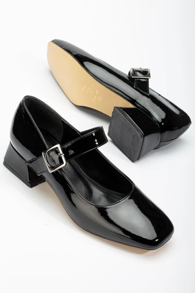 Siyah Rugan Günlük 4 cm Topuklu Bayan Ayakkabı - Resim 4