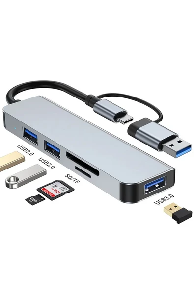 Type-C To USB 3.0 Sd Tf Pd Kart Okuyucu Çevirici Dönüştürücü Taşınabilir OTG Adaptör