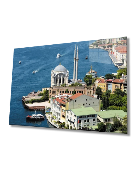 İstanbul Ortaköy Kuşbakışı Manzara  Dekoratif ve Modern Cam Tablo