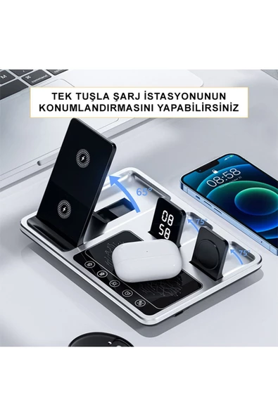 In 1 30w Hızlı Şarj Kablosuz Wireless Iphone Apple Watch  Için Led Işıklı Şarj Standı