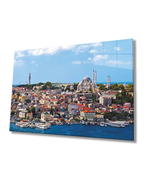 İstanbul Kuş Bakışı Manzarası Dekoratif ve Modern Cam Tablo