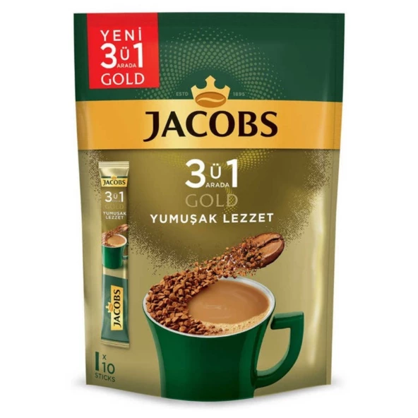 Jacobs 3'ü 1 Arada Gold Yumuşak Lezzet Hazır Kahve – 10'lu Paket