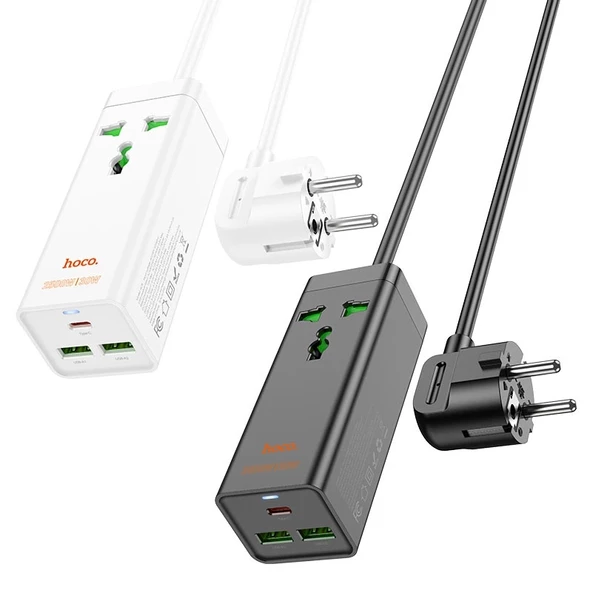 30W 2 Type-C - 1 USB-A PD Şarj Aleti, 1,5 m kablo 2500 Watt Destekli Priz Amerikan Ingiliz Fiş Dönüştürücü - 4