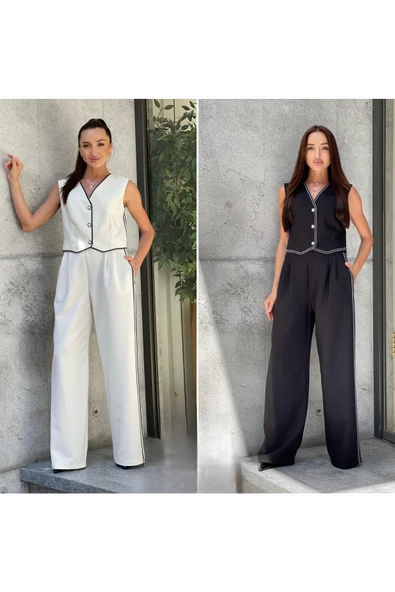 Trend Kadın Çoban Dikişli Yelek ve Pantolon Takımı ile Tarzınıza Zarif ve Hoş Bir Dokunuş Ekleyin - Resim 9