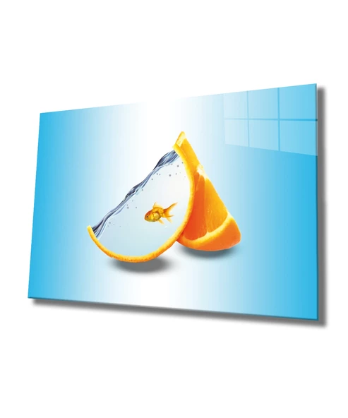 Portakalda Turuncu Balıklar Dekoratif ve Modern Cam Tablo Fishes In Orange ürün görseli