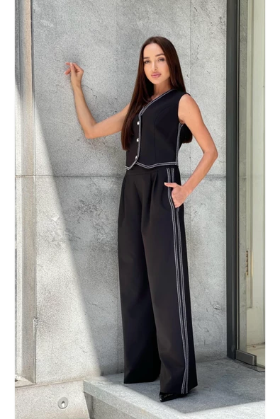 Trend Kadın Çoban Dikişli Yelek ve Pantolon Takımı ile Tarzınıza Zarif ve Hoş Bir Dokunuş Ekleyin - Resim 5