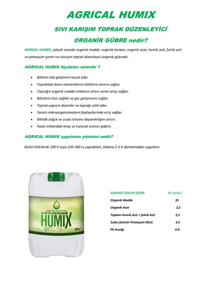 Agrical Humix Sıvı Karışım Toprak Düzenleyici Organik Gübre 20 LT - 2