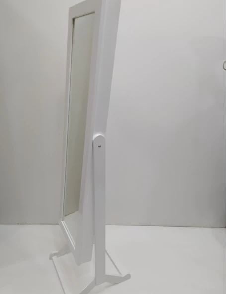 Ayna 12968 Takı Dolap Boy Ayna Ahşap Kayın MDF Parlak Beyaz Lake Klasik El yapım