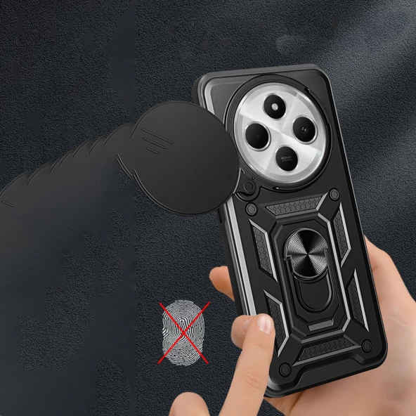 Xiaomi Redmi 14C 4G Kılıf Magnetik Standlı Kamera Korumalı Sürgülü Vega Kapak - Resim 4