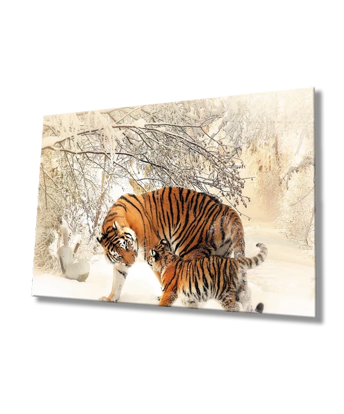 Kar Manzara Leopar Dekoratif ve Modern Cam Tablo ürün görseli