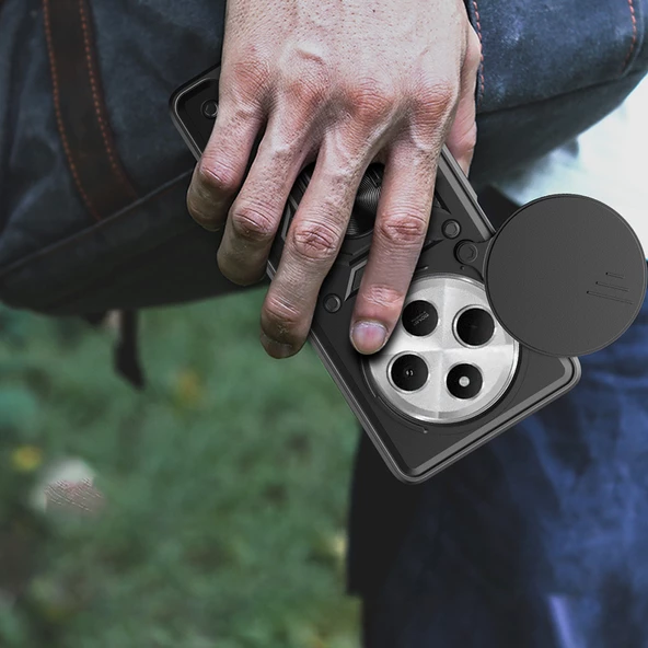 Xiaomi Redmi 14C 4G Kılıf Magnetik Standlı Kamera Korumalı Sürgülü Vega Kapak - Resim 8