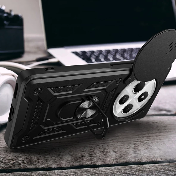 Xiaomi Redmi 14C 4G Kılıf Magnetik Standlı Kamera Korumalı Sürgülü Vega Kapak - Resim 5