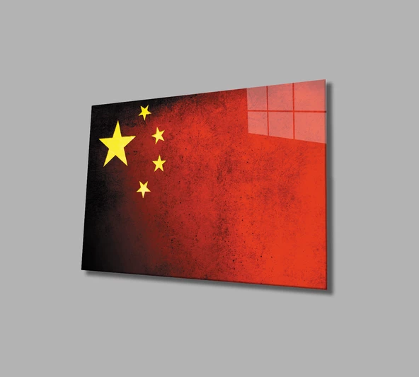 Çin Bayrağı Dekoratif ve Modern Cam Tablo  ,China Flag