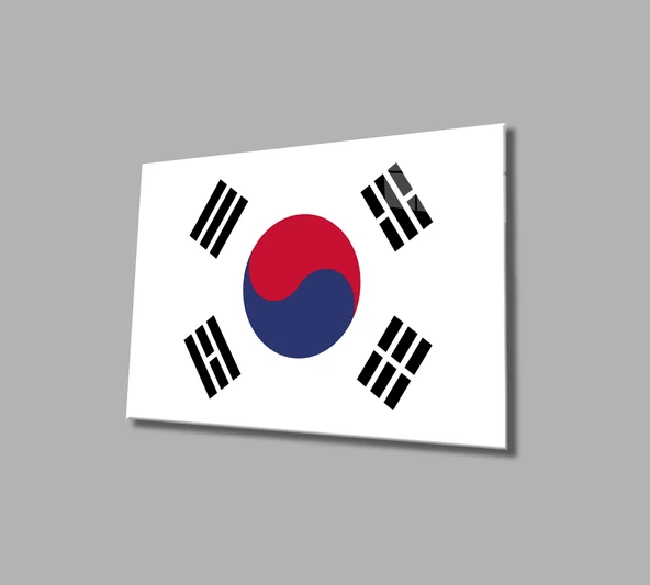 Güney Kore Bayrağı Dekoratif ve Modern Cam Tablo South Korea Flag